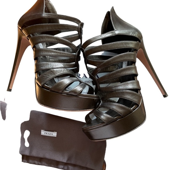 Prada Black Strappy Cage High-Heel Stiletto Platform Sandals - Picture 3 of 9